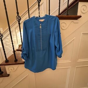 Michael Kors Blue Blouse with Zipper Detail